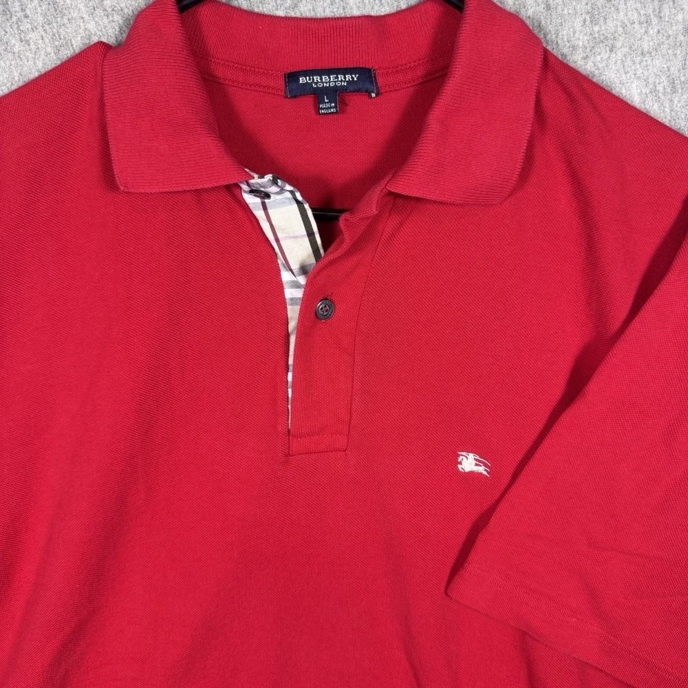 VTG Burberry London Men's Polo Shirt 90's Nova Check Red Authentic Sz L